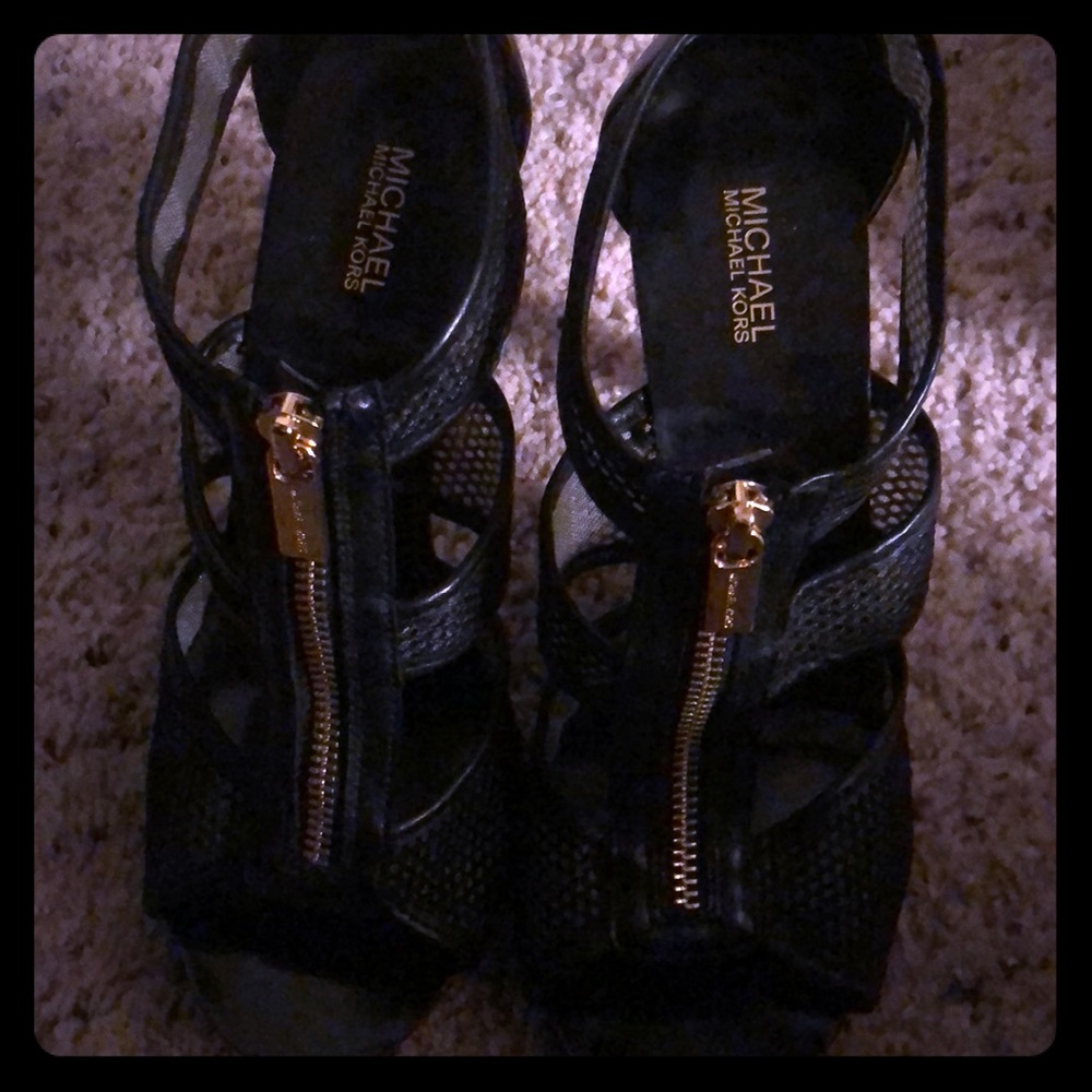 MK black mesh heels gold zipper detail! Worn once